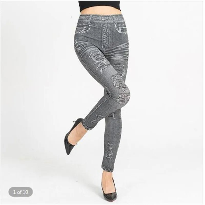 Legging Women's Imitation Jeans Summer Hip Lifting High Elasticity For Ladies Thin Fit Slimming Cropped Slim nine-point Pants